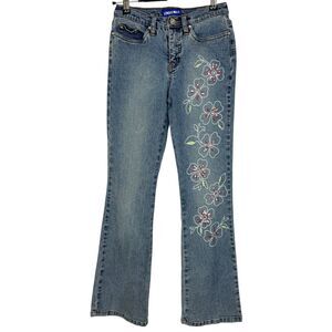 Limited Too Girls Denim flare jeans embroidered embellished flowers Size 12 Slim